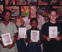 Here is Felicity with some of her authors. Joanna is the girl with the lovely red hair (second from the left).
